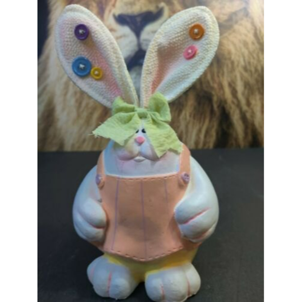 Easter Bunny Egg Ceramic Figurine Fabric Button Ears Vintage Walmart 8 inch❤